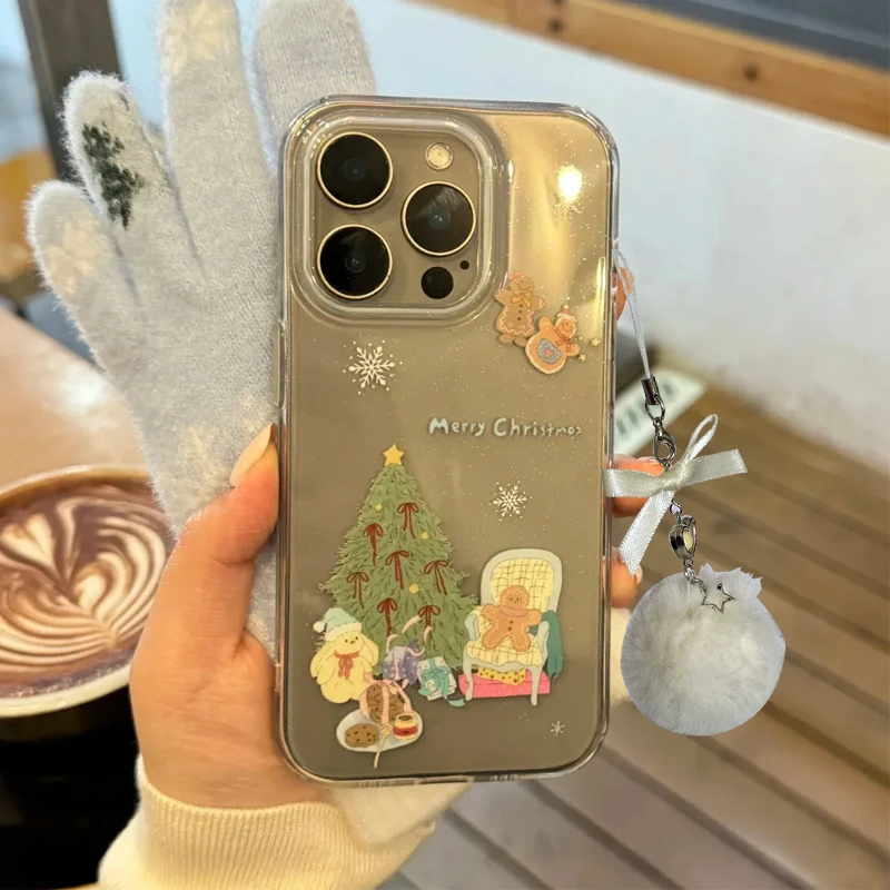 Coque de téléphone à paillettes, lapin de pique-nique, arbre de noël, Kawaii, pour iPhone 17 AIR 16 15 14 13 12 11 Pro XR XS Max 8 7 Plus Mini Y2K