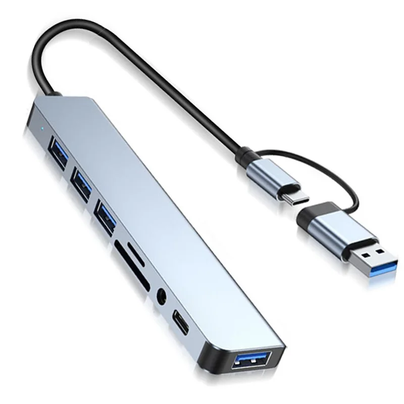 

8-in-2 USB Hub with Type-C USB3.0, Data Hub Splitter and Card Reader, Supports Multiple Device for Fast Data Reading Writing