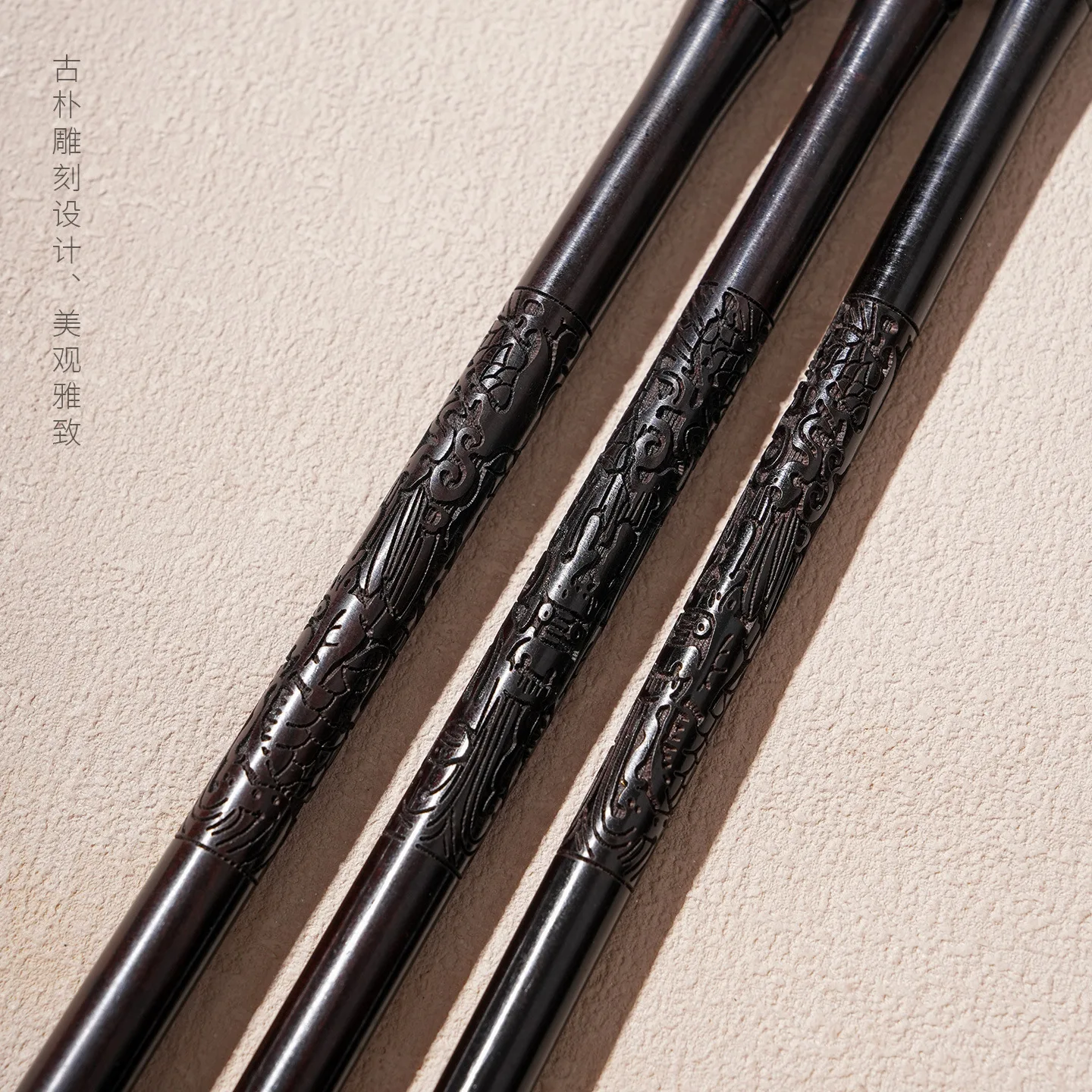 Ebony Wood Wolf Hair Calligraphy Brush with Hand Carved Dragon Handle, Large Medium Small Brush Sizes for Regular Script