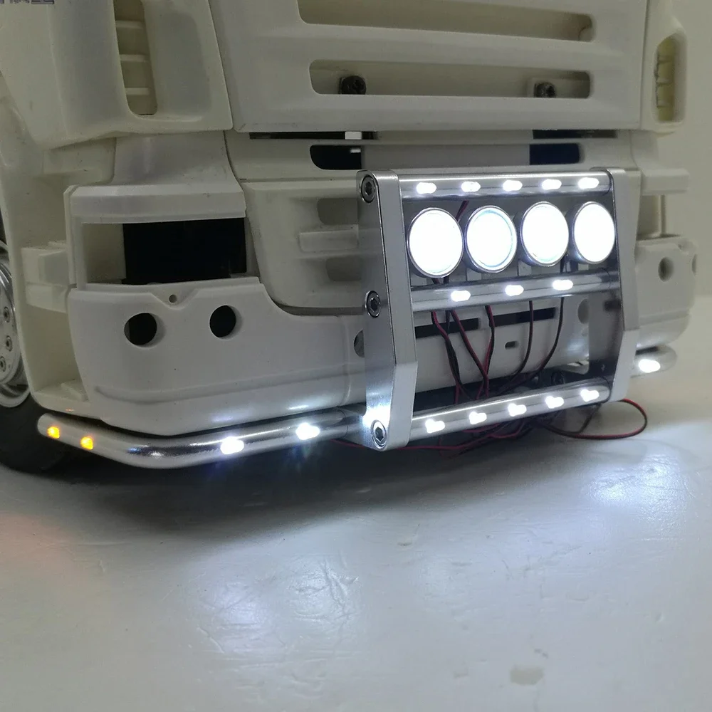 CNC Aluminum Alloy Front Bumper With LED Light For 1/14 Tamiya RC Truck Scania R620 56323 R730