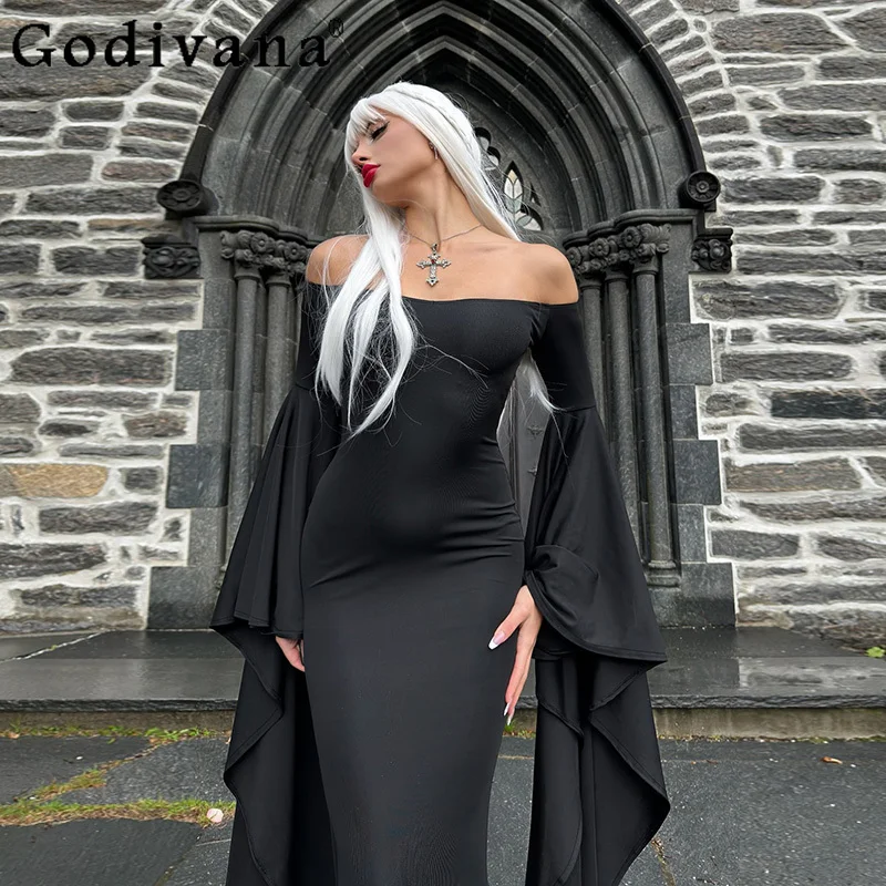 

Subculture Mermaid Cosplay Dress for Women Gothic Style Halloween Dress Female Autumn Off Shoulder Bodycon Irregular Dress