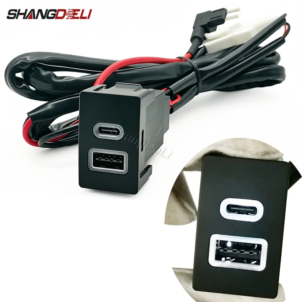 

White Led Light Fit for New Honda Accord Civic City Dual Charge Outlet Power Adapter PD QC3.0 USB Car Charger Socket For HRV CRV