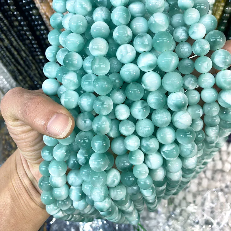 Natural Green Larimar Stone Round Loose Beads For Jewelry Making DIY Bracelets Necklace 15\'\' 6-8-10-12-14-16-18-20mm