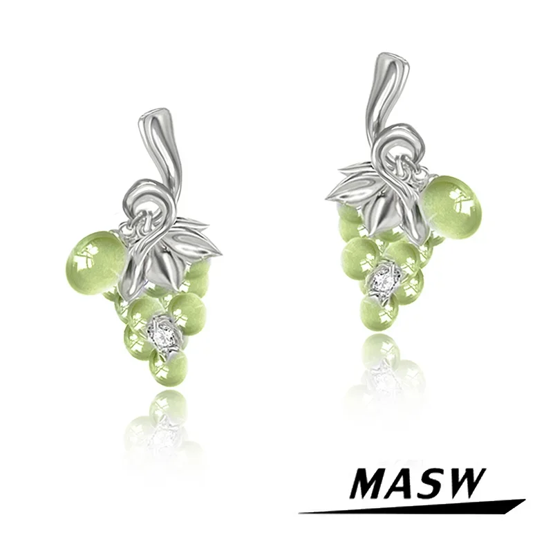 MASW Original Design Fashion Jewelry Sweet Green Grape Symmetrical Drop Earrings For Women 2024 Trend New Hot Selling