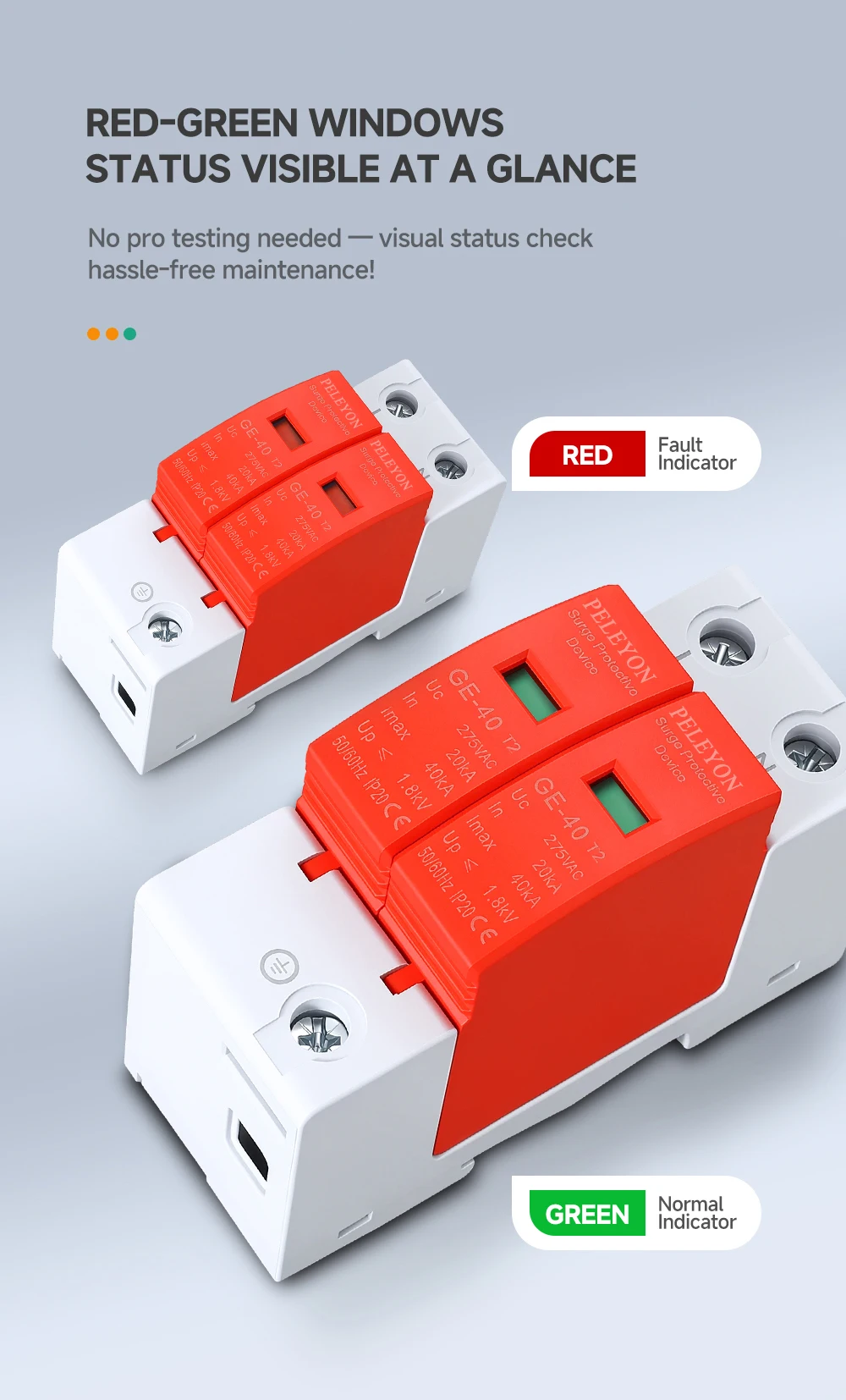 20KA~40KA 10KA~20KA 2P AC275V/AC385V Blitzschutzgerät Überspannungsschutz SPD Ableiter mit PE-Haussicherung für Elektrizität – Detail 3