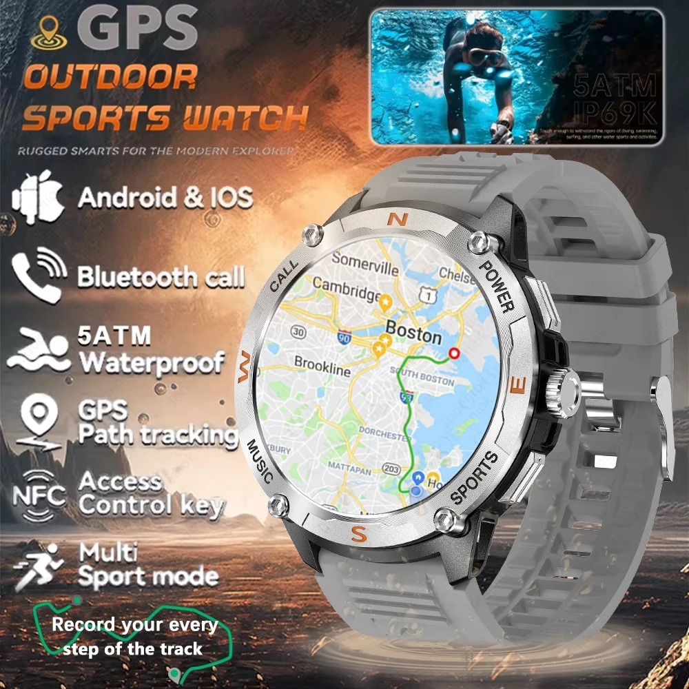 

Смарт-часы с GPS-позиционированием спутникового сигнала, мужские 100+ спортивных режимов, компас, водонепроницаемые часы 3 атм, новые умные часы 2025 года