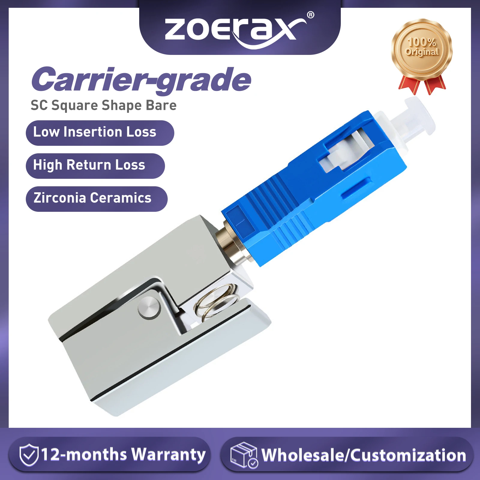 

ZoeRax SC Square Shape Bare Fiber Optic Adapter FTTH Fiber Connector for Red Light Pen Optical Power Meter OTDR Coupler