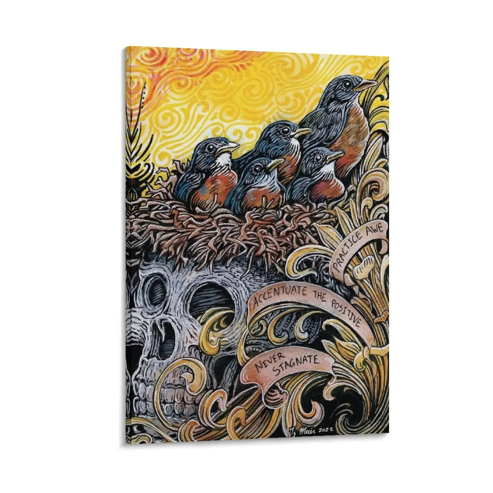 

Robins nesting in a Momento Mori, with some good advice Canvas Painting art mural Decorative prints wall painting decor