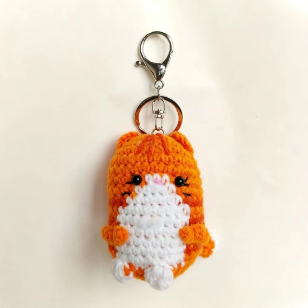 Cartoon Handmade Crochet Kitten Keyring Handwoven DIY Crafts Cat Doll Pendant Mini Multi-color Hand Cat Keychain for Women Girls
