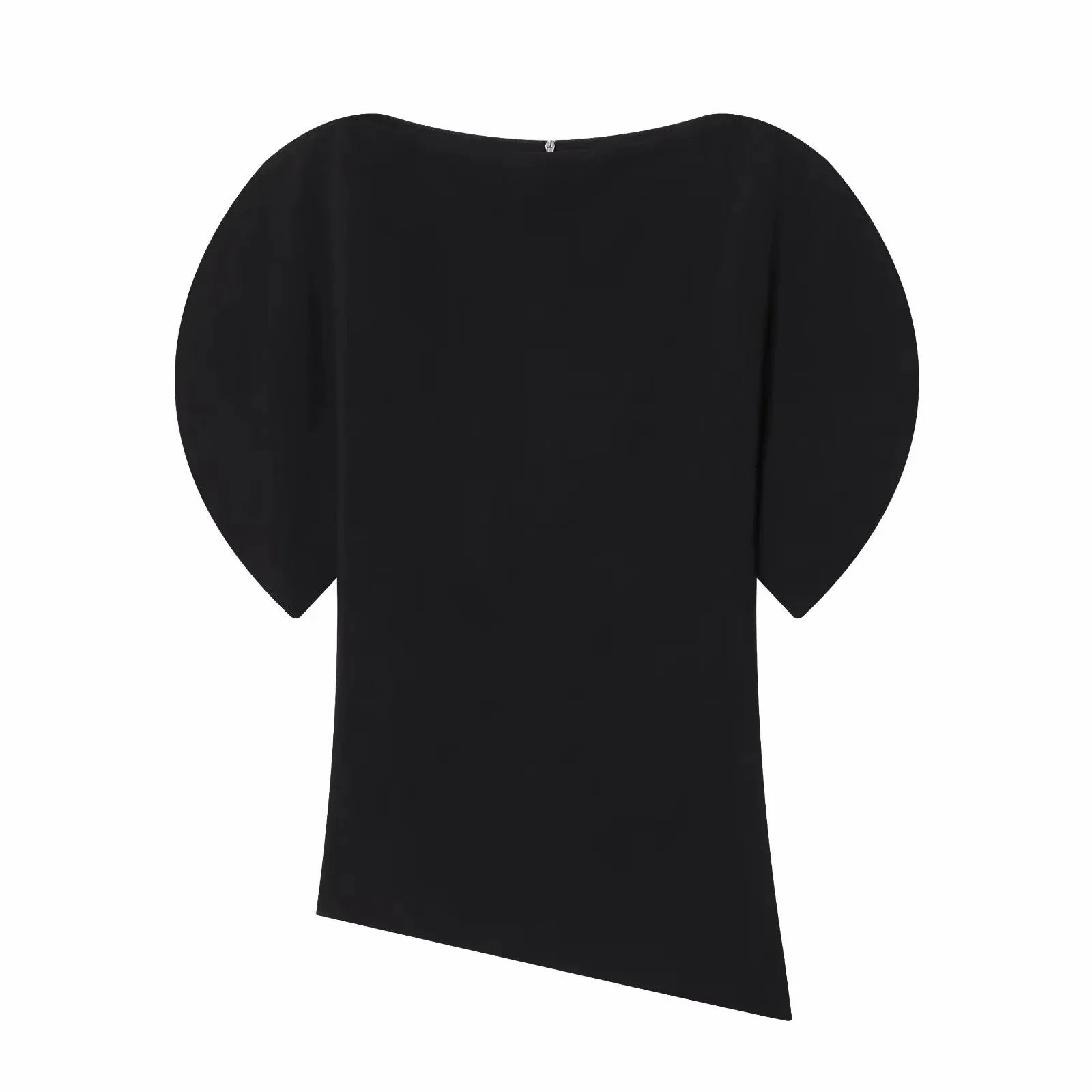 Damen Mode Asymmetrisches Design T-Shirt Einfarbig mit Puffärmeln O-Ausschnitt Retro-Top 2026 Trendiger High-Street-Stil Schicke Oberteile – Detail 8