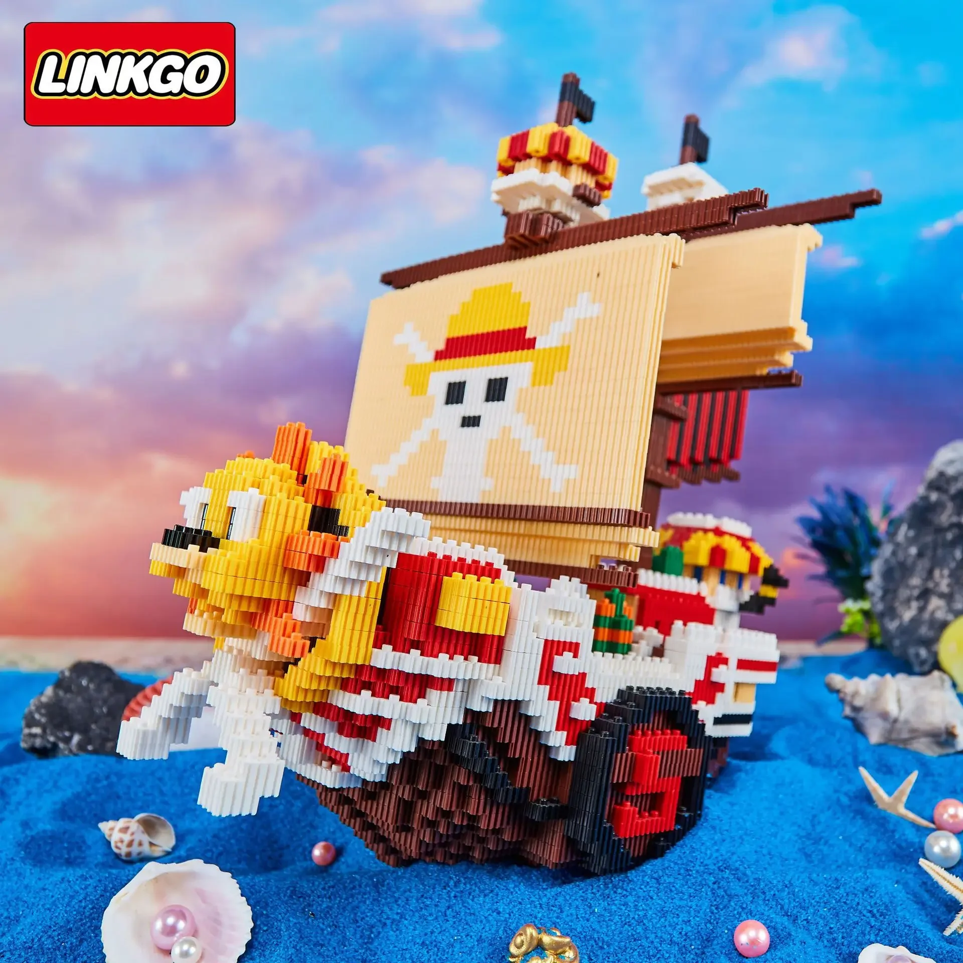 3000pcs+ One Piece Thousand Sunny Mini Brick Pirates Ship Figures 3D Model Anime Micro Building Block Toy For Kids Birthday Gift