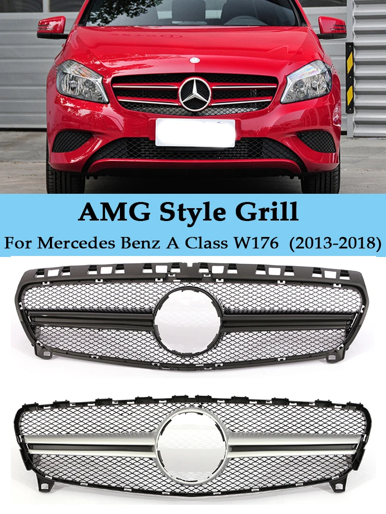 Front Bumper Radiator Grill For Mercedes Benz A Class W176 AMG Style A35 A180 A200 A250 A260 2013-2018 With Camera Hole Grille