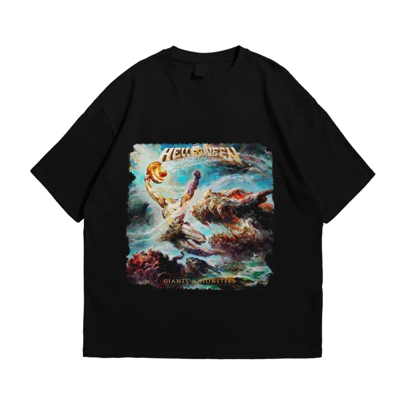 Helloween Giants Monsters Black Cotton TShirt Men Vintage Retro Casual Hipster Streetwear Summer Short Sleeve
