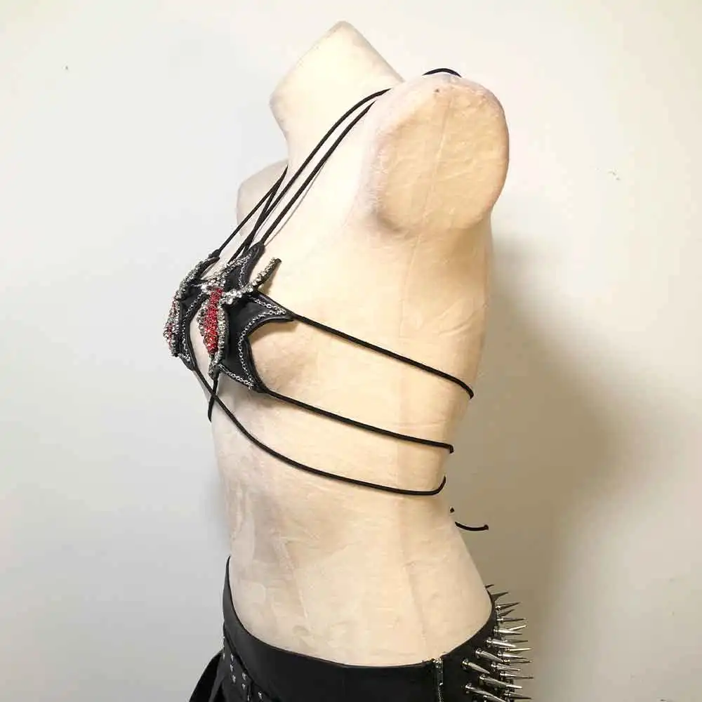 Goth Bra Tops Scene Y2K T-shirt Emo Clothing ALT Grunge Vkei Rave Festival Outfits Women's Spiked Gothic Tank Punk Rock Clothes