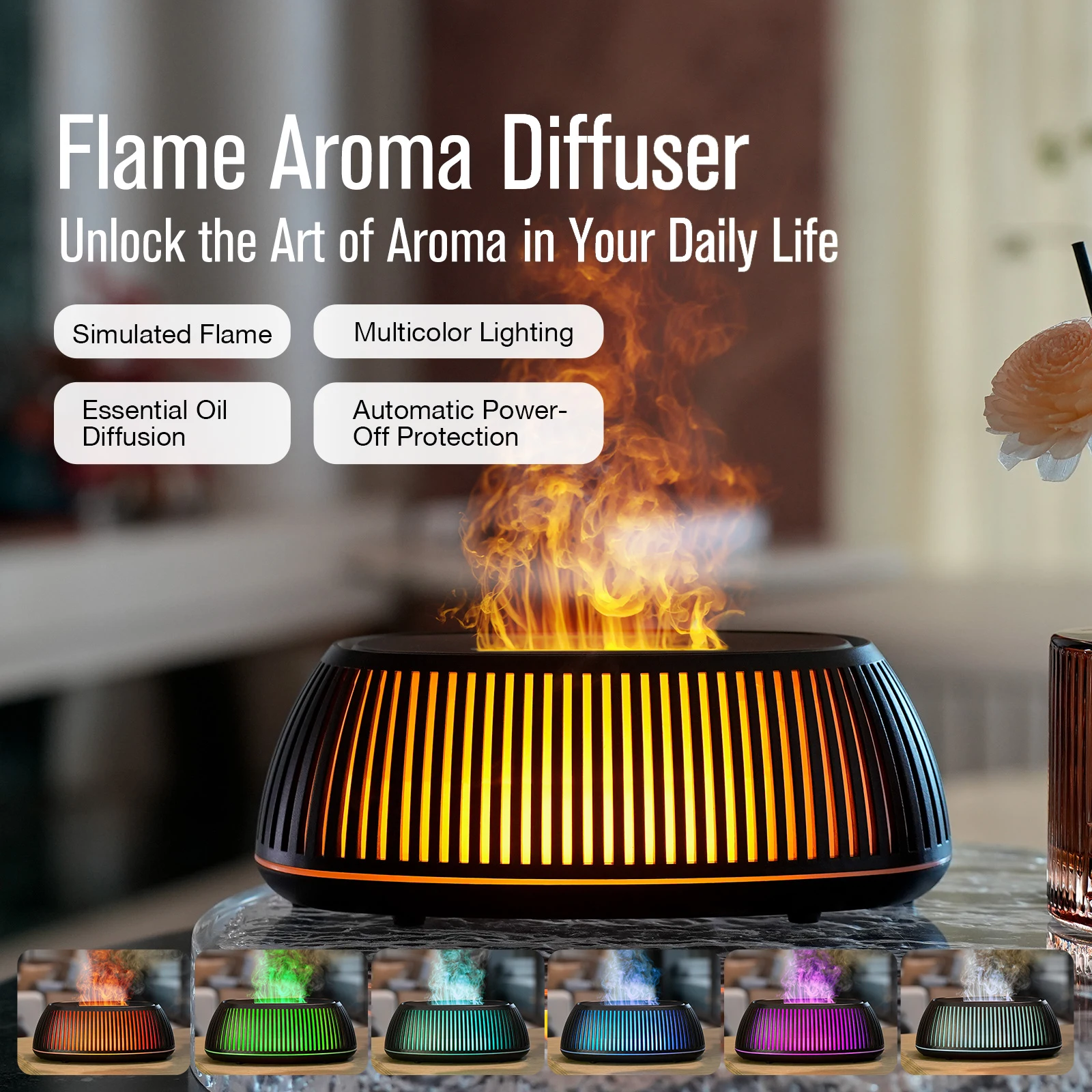 

Simulated Flame Aroma Diffuser, Mini Air Humidifier, USB-Powered Essential Oil Diffuser for Bedroom, Office, Yoga & Home