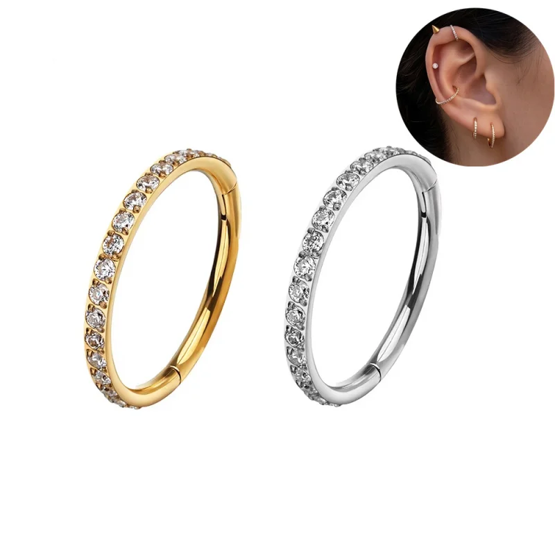 F136 Titanium Side Prong Set Half Circle Cubic Zircon Nose Cilcker Conch Piercing 6/8/10/12mm Hoops
