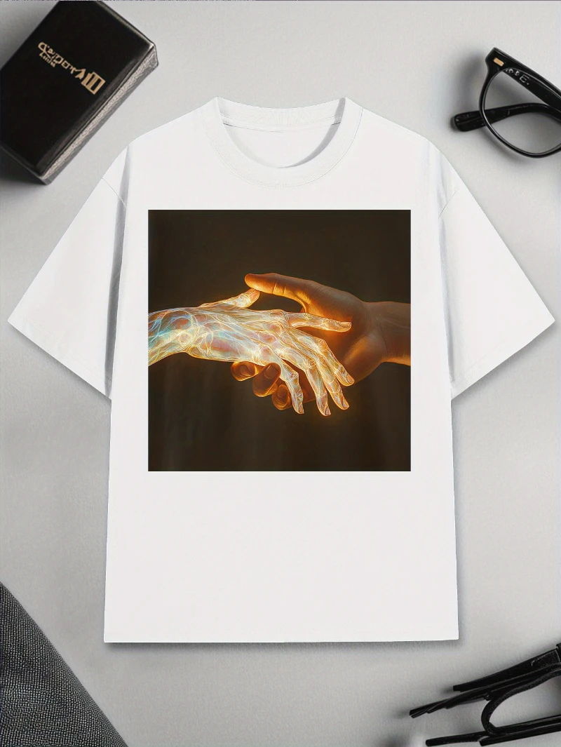

Mens Futuristic Holographic Hands Graphic T Shirt 100 Cotton High-end Luxury Is for Both Men and Women Top 2025 Summer Hot Sale