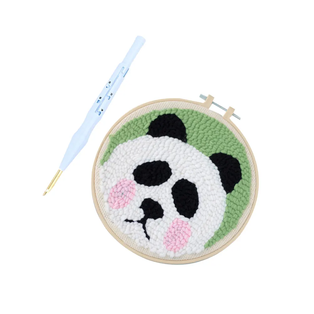 

Diy Punch Kit 20Cm Round Embroidery Hoop Scissors Wool Threads Accessories Kids Panda Style Hand Embroidery Cross Stitch Set