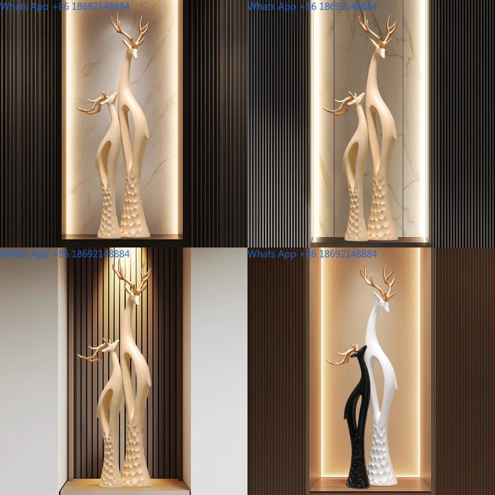 

Tall Narrow Deer Decorative Sculpture for Entryway Living Room TV Stand Art Piece