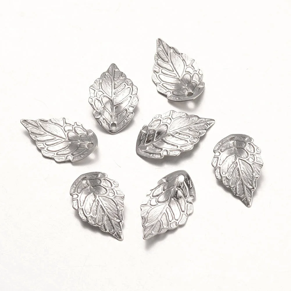 

50pcs Tarnish Resistant 316 Surgical Stainless Steel Pendants Leaf Stainless Steel Color for Making DIY Jewelry Necklace Earring