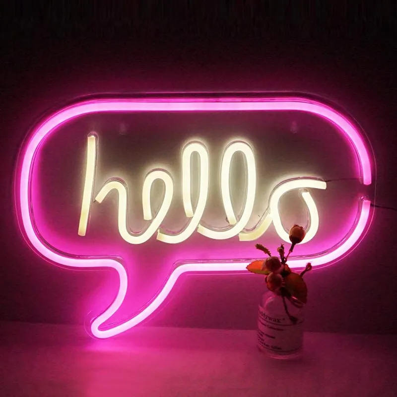 

Hello Neon Sign Led Hello Neon Light USB Powered Night Lights Wall Decor for Kids Room Living Room Office Room Bar Restaurant