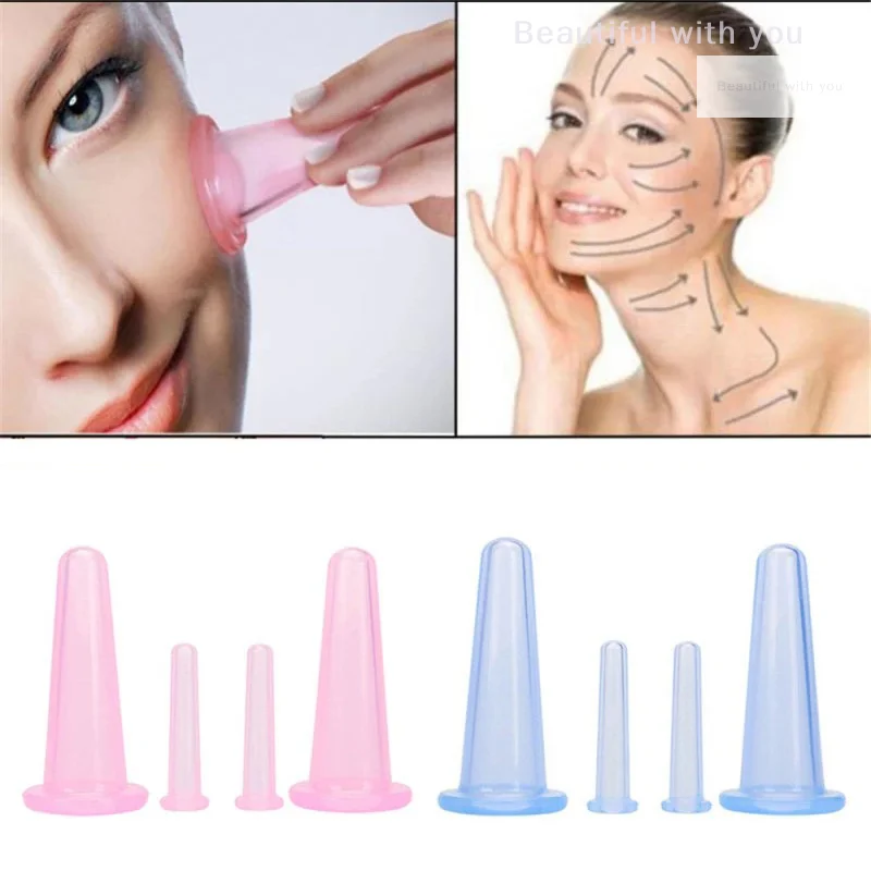 4Pcs Silicone Cupping Massage Cup, For Body Fac Neck Eye Massage Vacuum Tank Body Facial Care, Anti-aging Beauty Tool