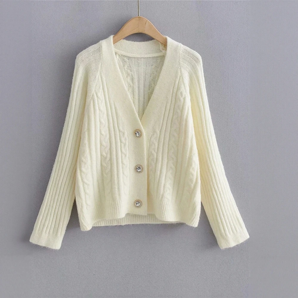 

Casual Round Neck Cardigan Fitted Long Sleeve Straight Tube Sleeve No Decoration Women's Open Front Knitwear