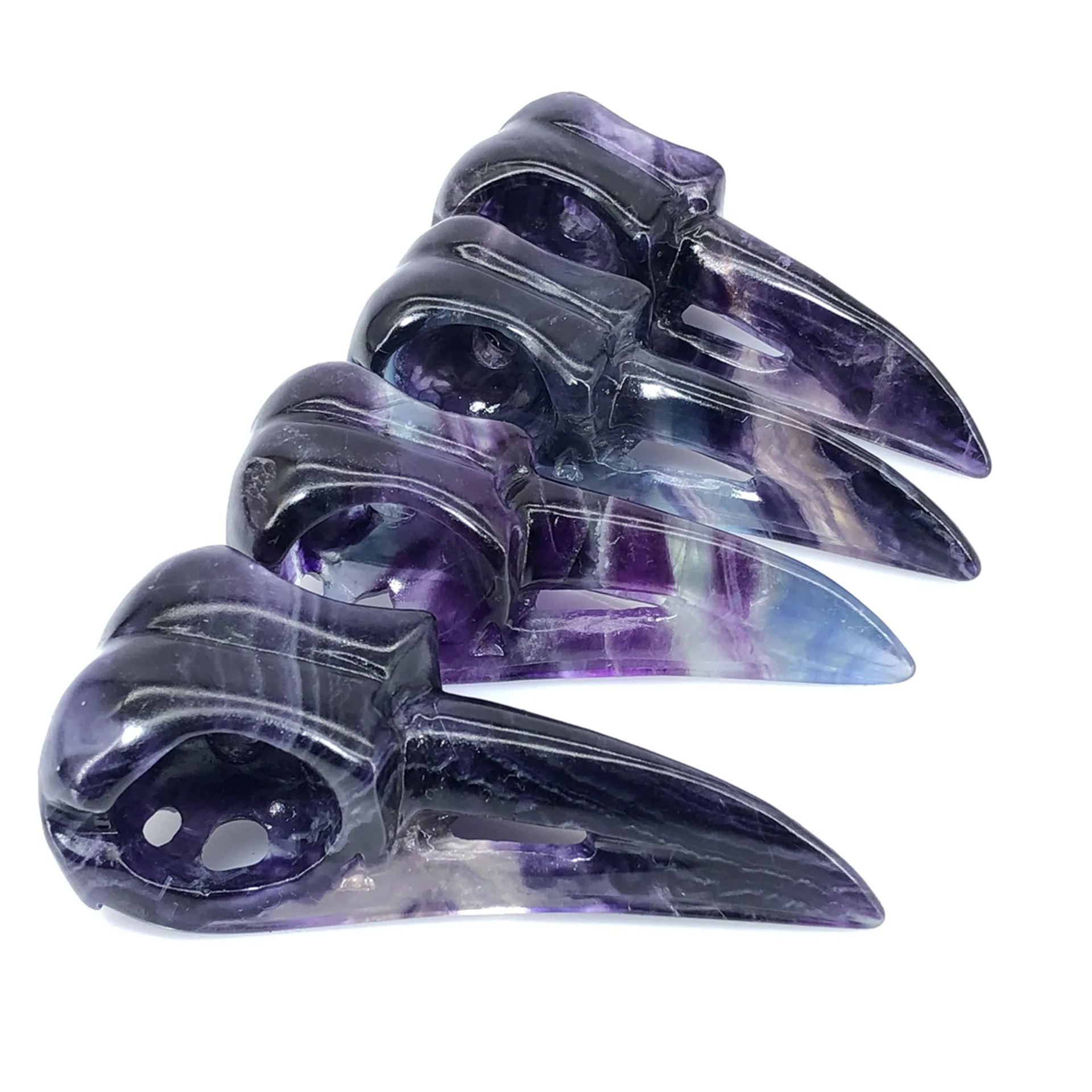 Natural stone crystal carving colorful fluorite crow skull pendant collection handicraft gift home decoration ornaments