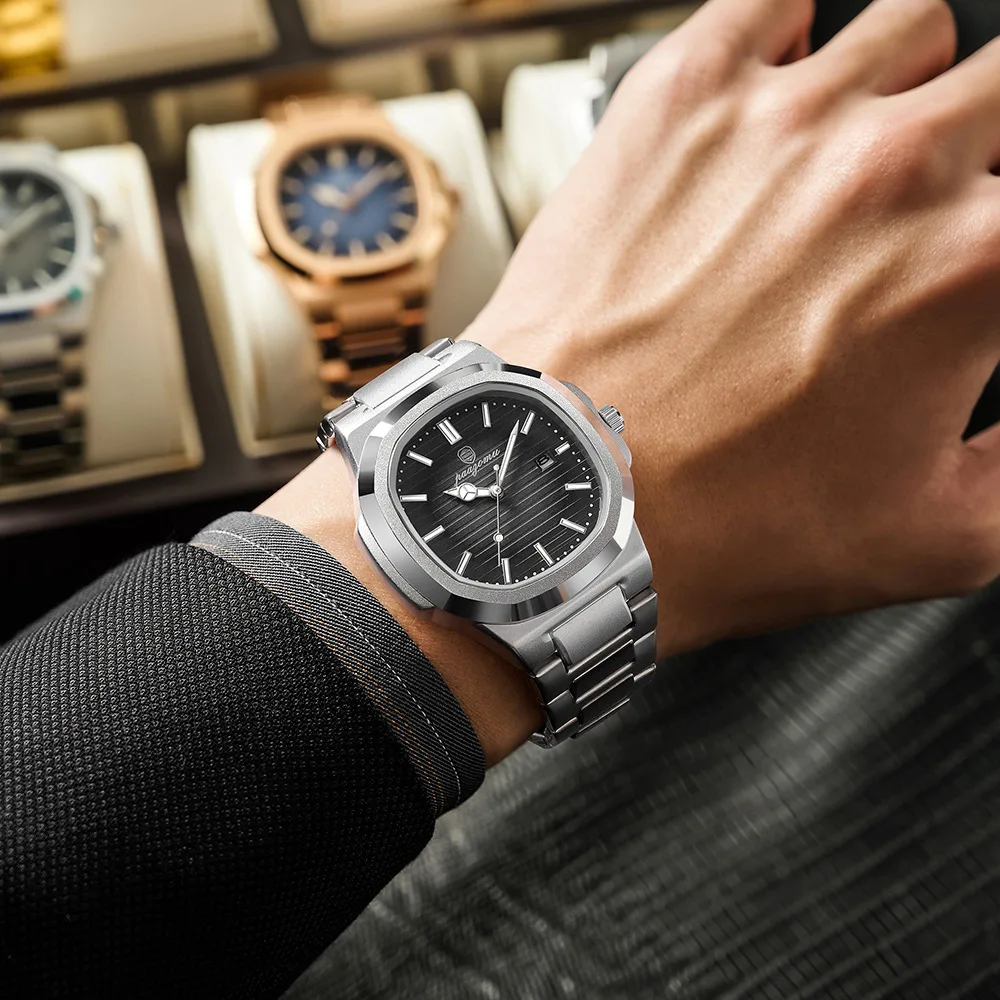 POEDAGAR Orologio da polso da uomo d'affari con data, cronografo, impermeabile, luminoso, da uomo, di lusso, in acciaio inossidabile, al quarzo, da uomo