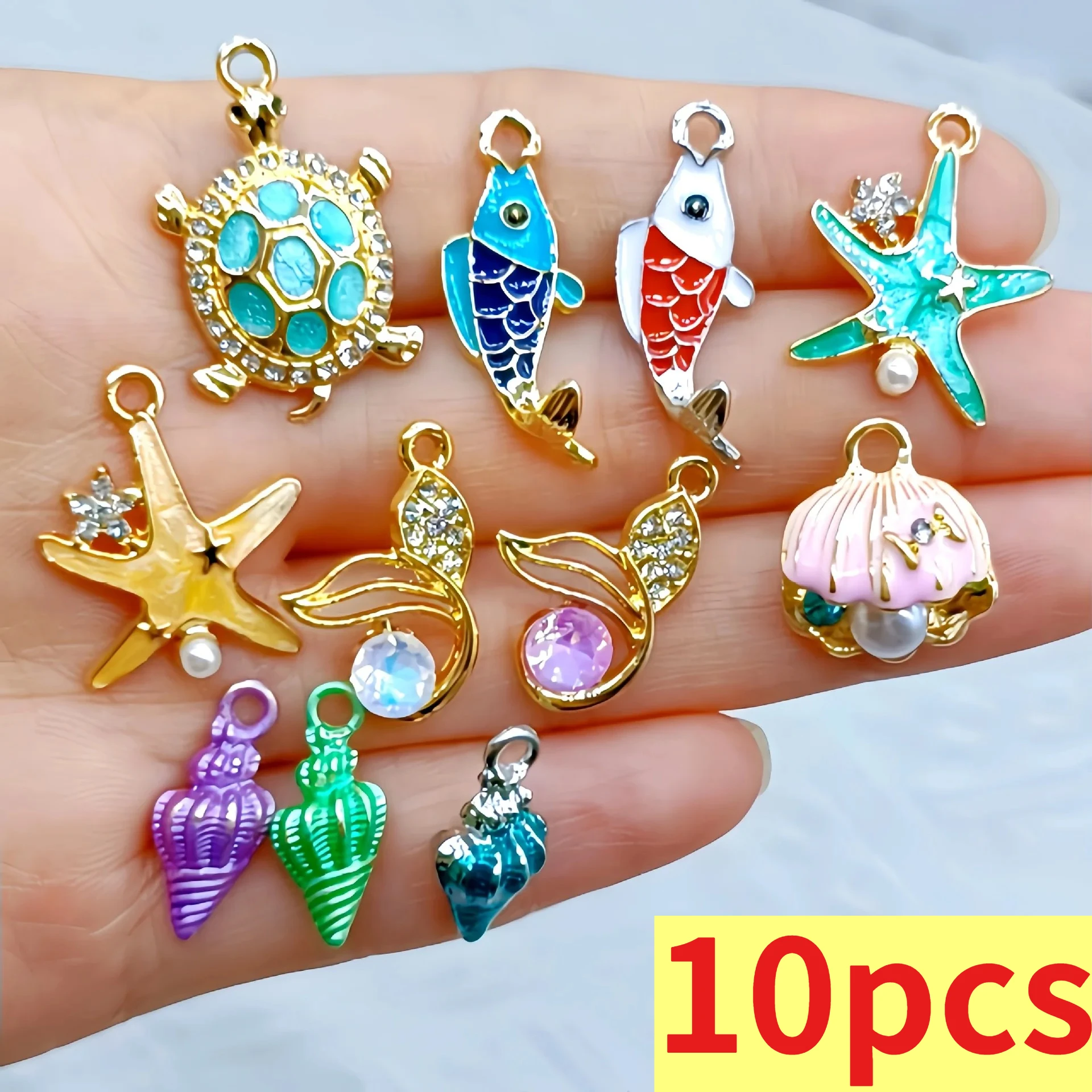 

10pcs Zinc Alloy Enamel Conch Pearl Necklace Pendant DIY Earring Bracelet Clothing Charm Women Jewelry