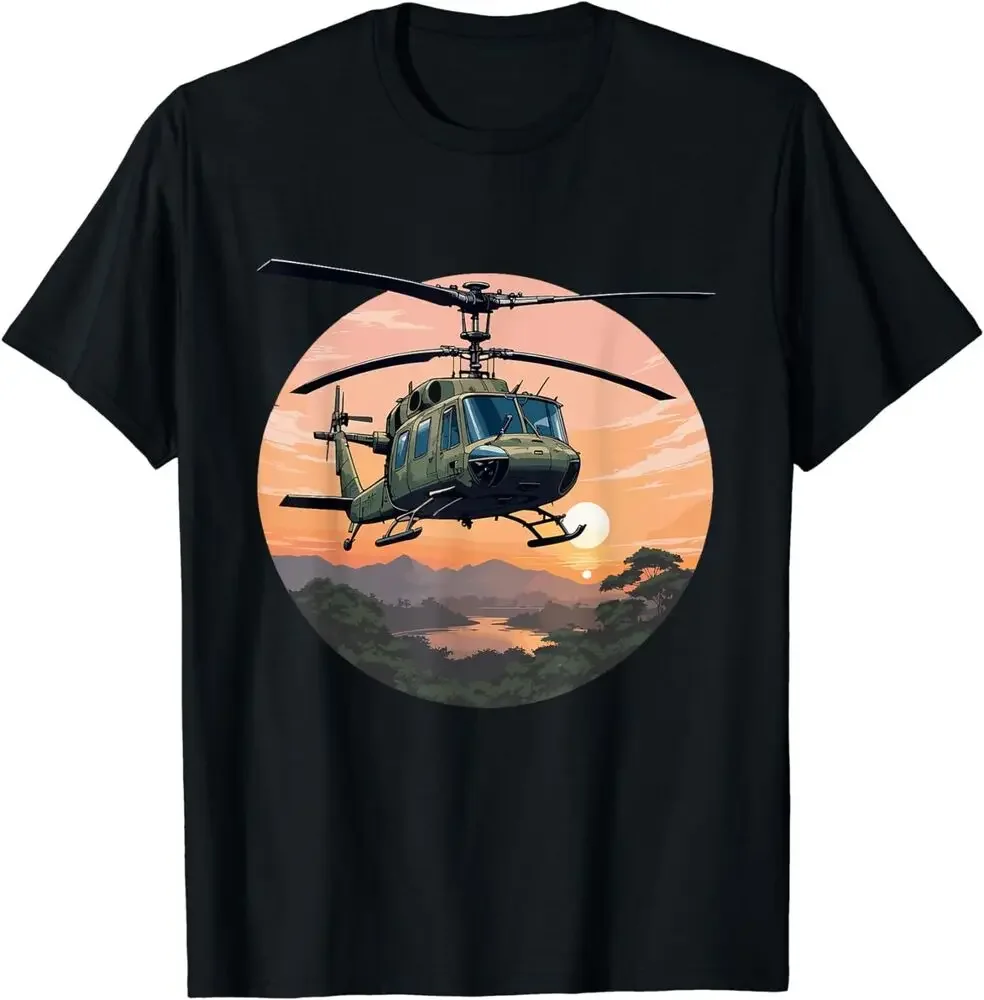 UH-1 Huey Helicopter Shirt Sunset Vietnam Design Gift T-Shirt  High Quality 100%Cotton Short Sleeve