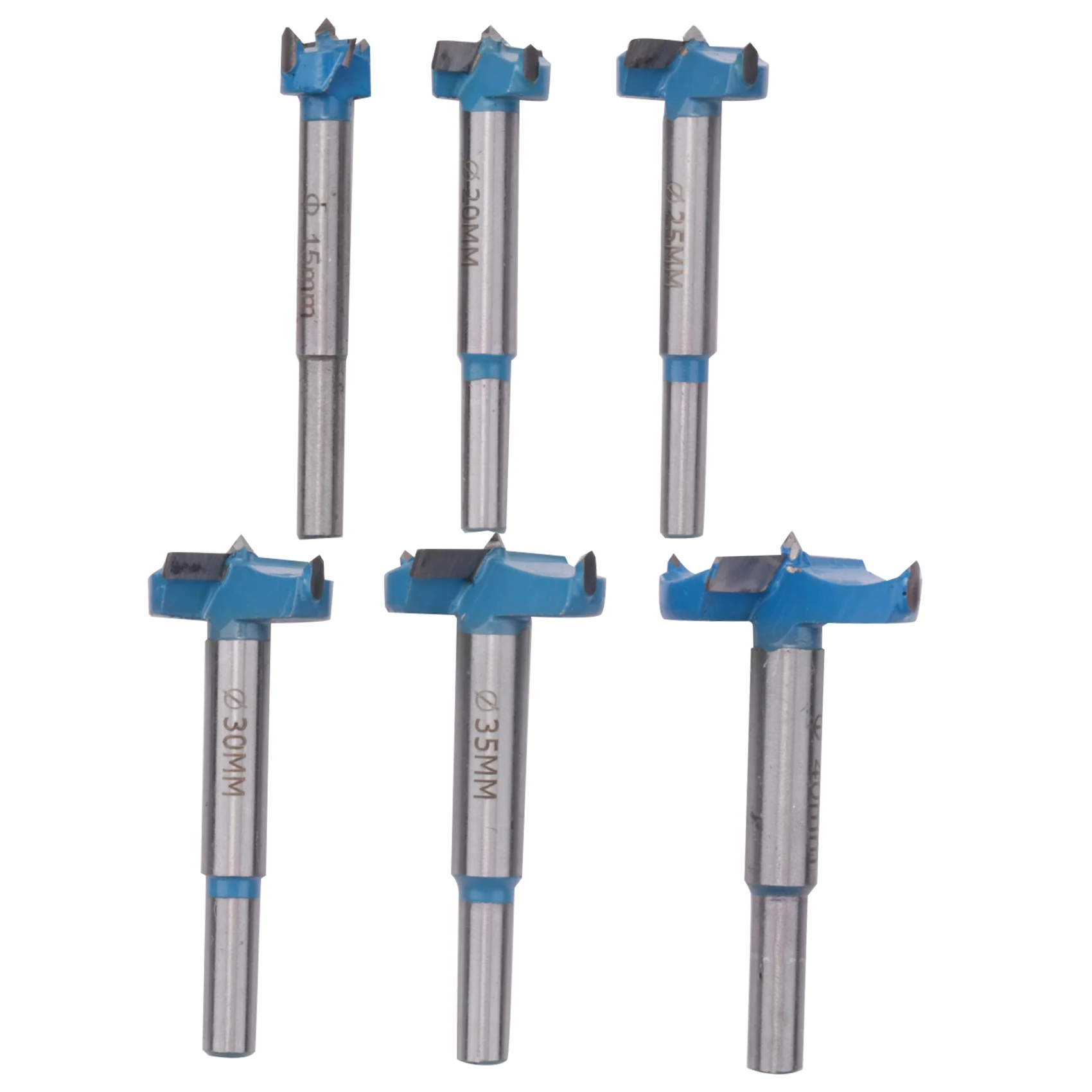DTA5 Forstner Drill Bit Set,15-40mm 6 Pcs Carbide Forstner Bits High Speed Steel Wood Tool