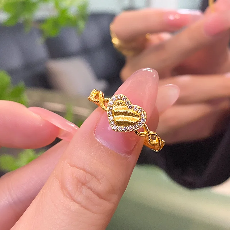 

2026 Women Sand Gold Heart Ring Minority Design High Grade Opening Ring Ancient Brushed Imitation Gold Jewelry For Daily Wear Pa