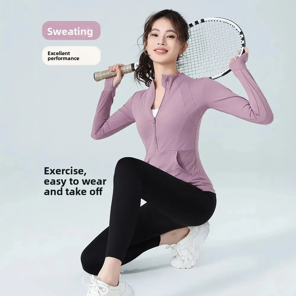 جديد 2025 لولو نصف سحاب تنفس الوقوف طوق اليوغا رياضية سليم صالح خفيفة الوزن ركوب الدراجات سترة للنساء الصيف رقيقة #1