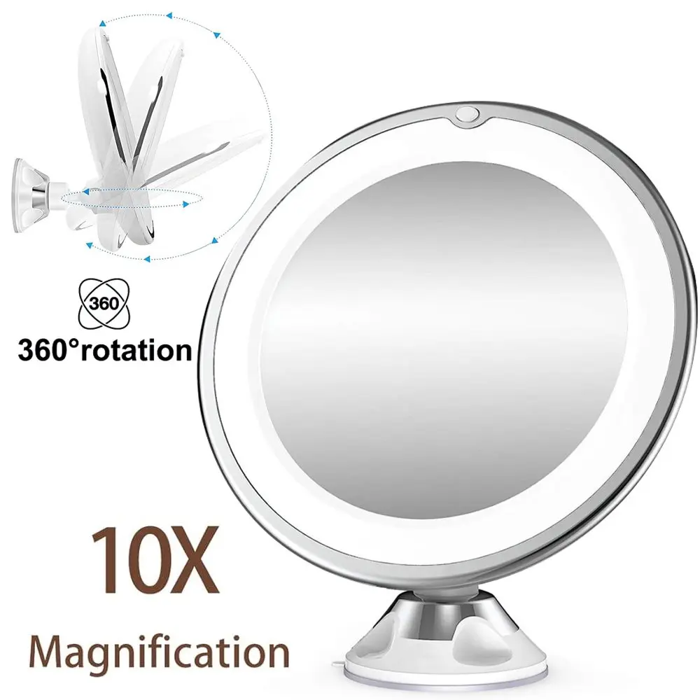 Lot de 10 : Miroir de maquillage rotatif à 360 degrés avec ventouse – Pliable avec réglage par articulation à rotule, forte ventouse pour salle de bain et voyage, miroir portable pour retouches rapides
