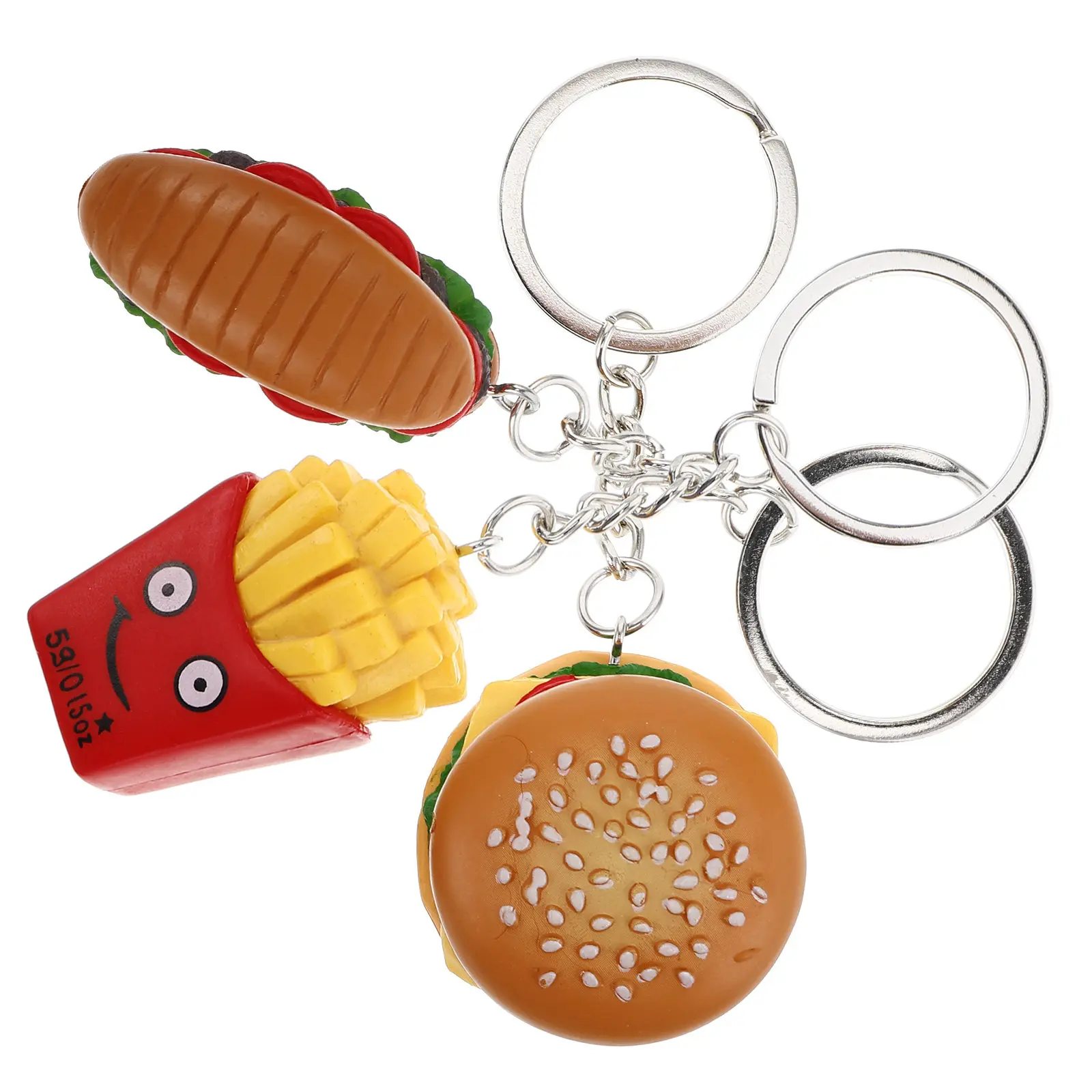 3Pcs Artificial Fast Food Keychain Creative Hamburger French Fries Sandwich Key Rings Pendant for Bag Car Purse Cute Accessories