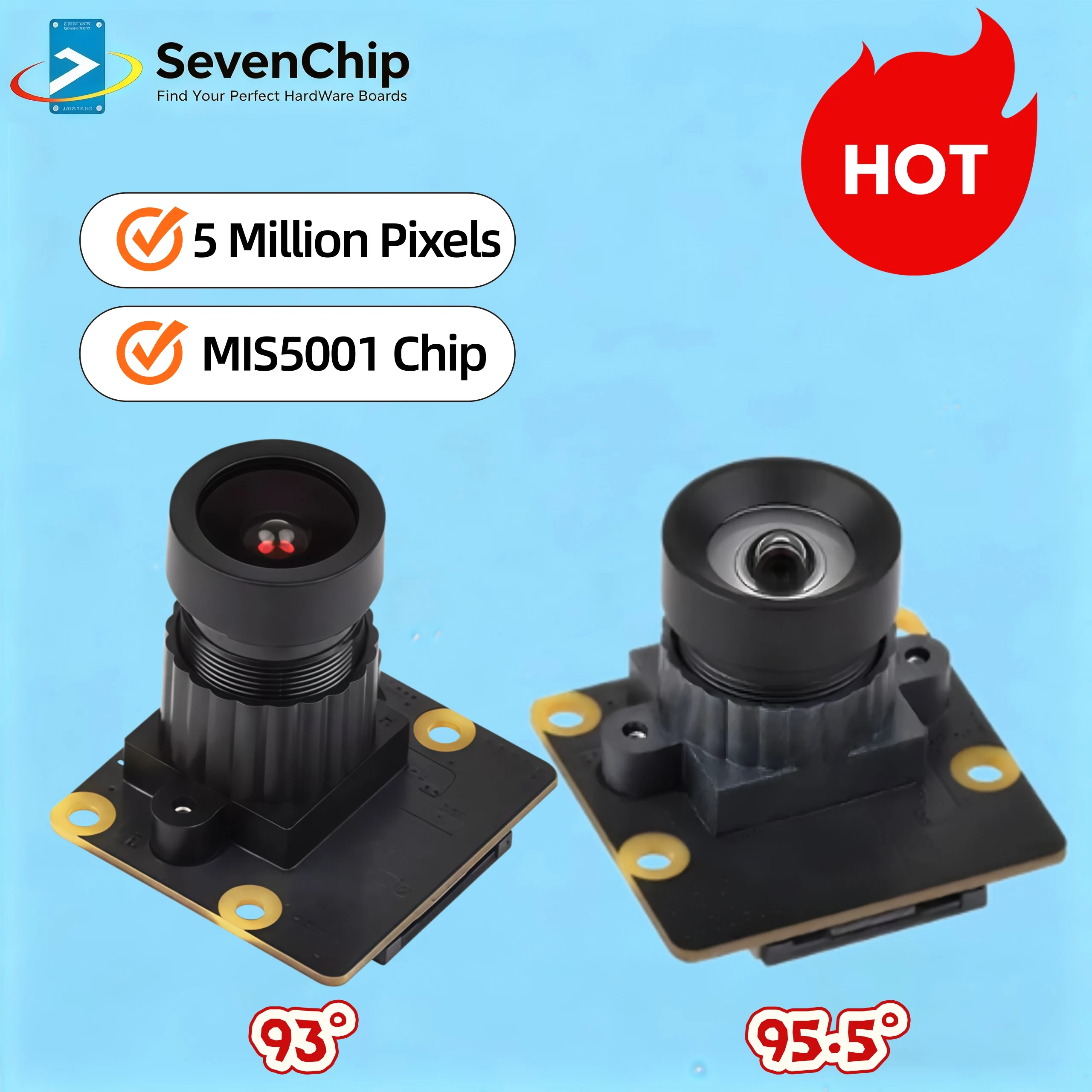 Waveshare Luckfox Wide-angle Distortion-free Lens with 5 Million Pixels, Featuring Selectable 93°/95.5° Field View MIS5001 Chip