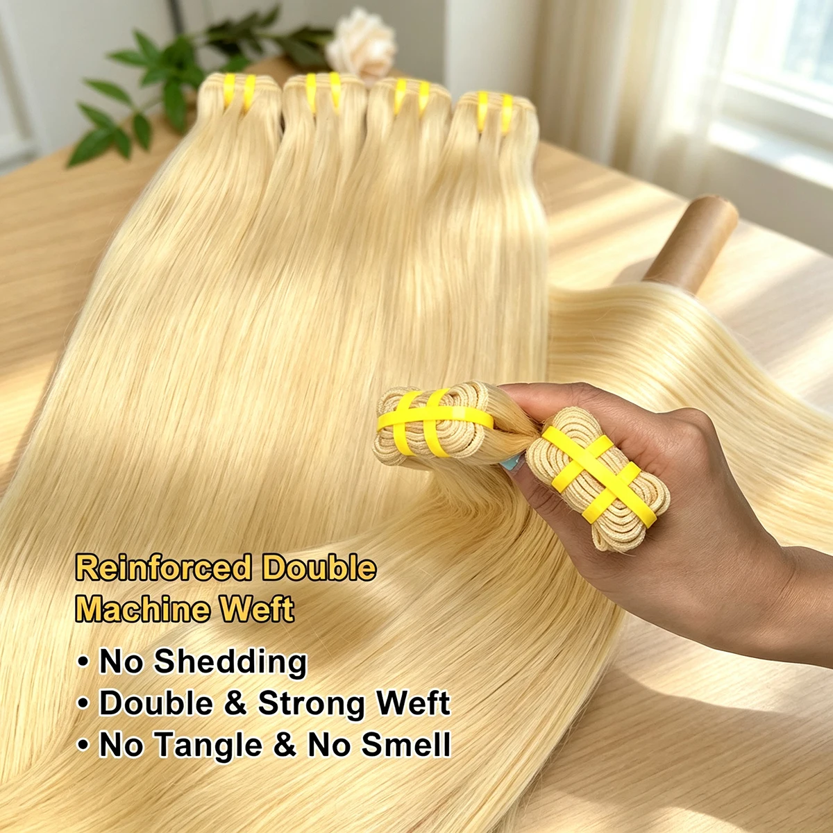 613 Honigblond, glatt, 16A, unbehandeltes, 100 % echtes Menschenhaar, doppelt gewebte Haarsträhnen zum Einnähen, schnelle Haarverlängerungen für schwarze Frauen. – Detail 3