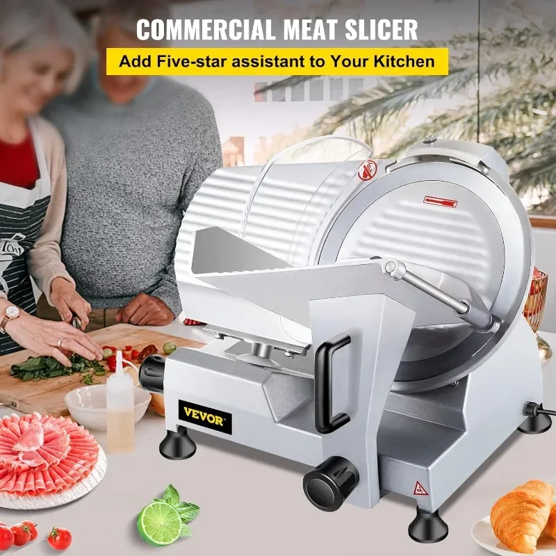 VBENLEM Commercial Meat Slicer,12 inch Electric Meat Slicer Semi-Auto 420W Premium Carbon Steel Blade Adjustable Thickness