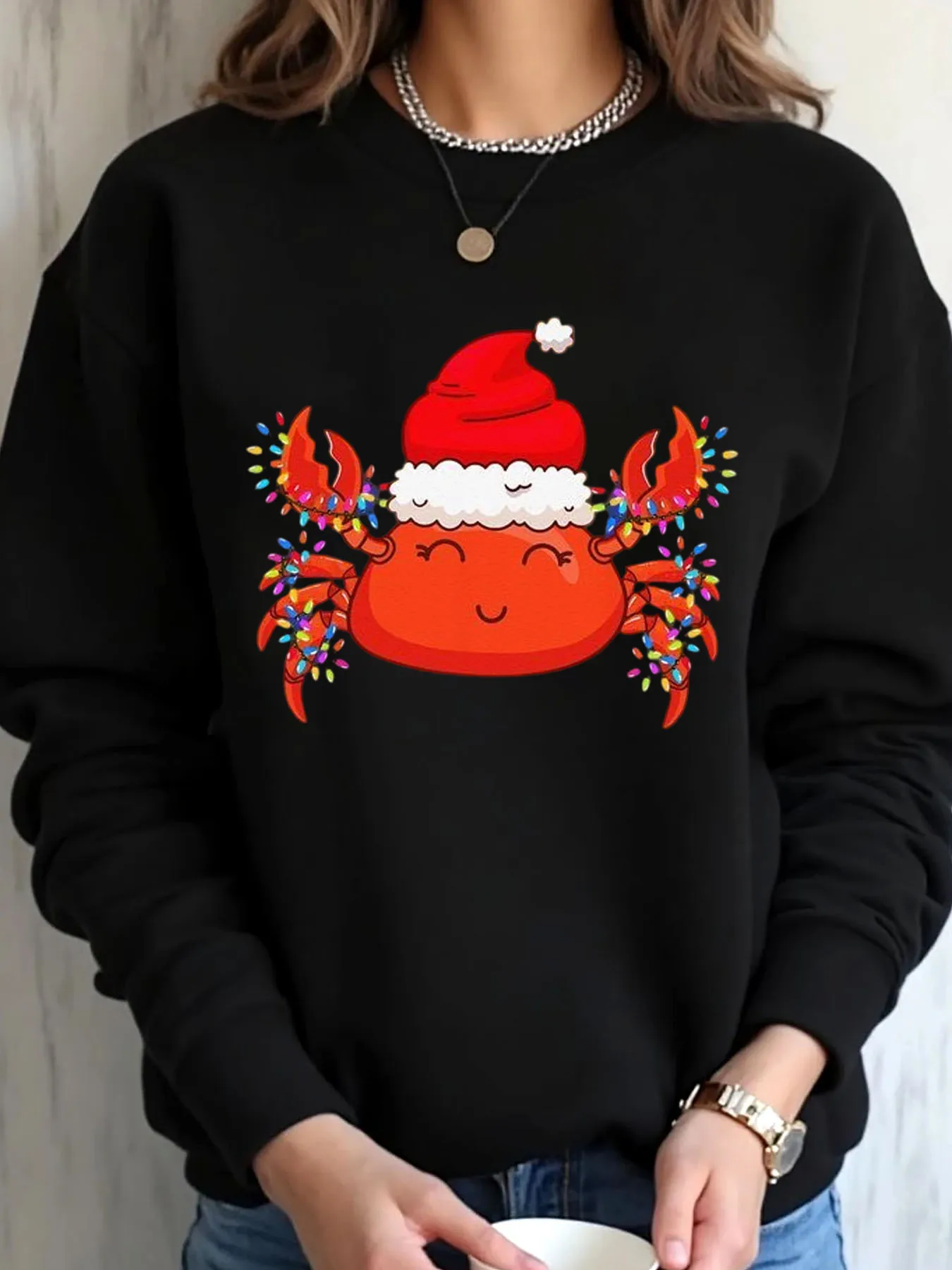 

Женская толстовка большого размера с рождественским принтом краба, верхняя одежда