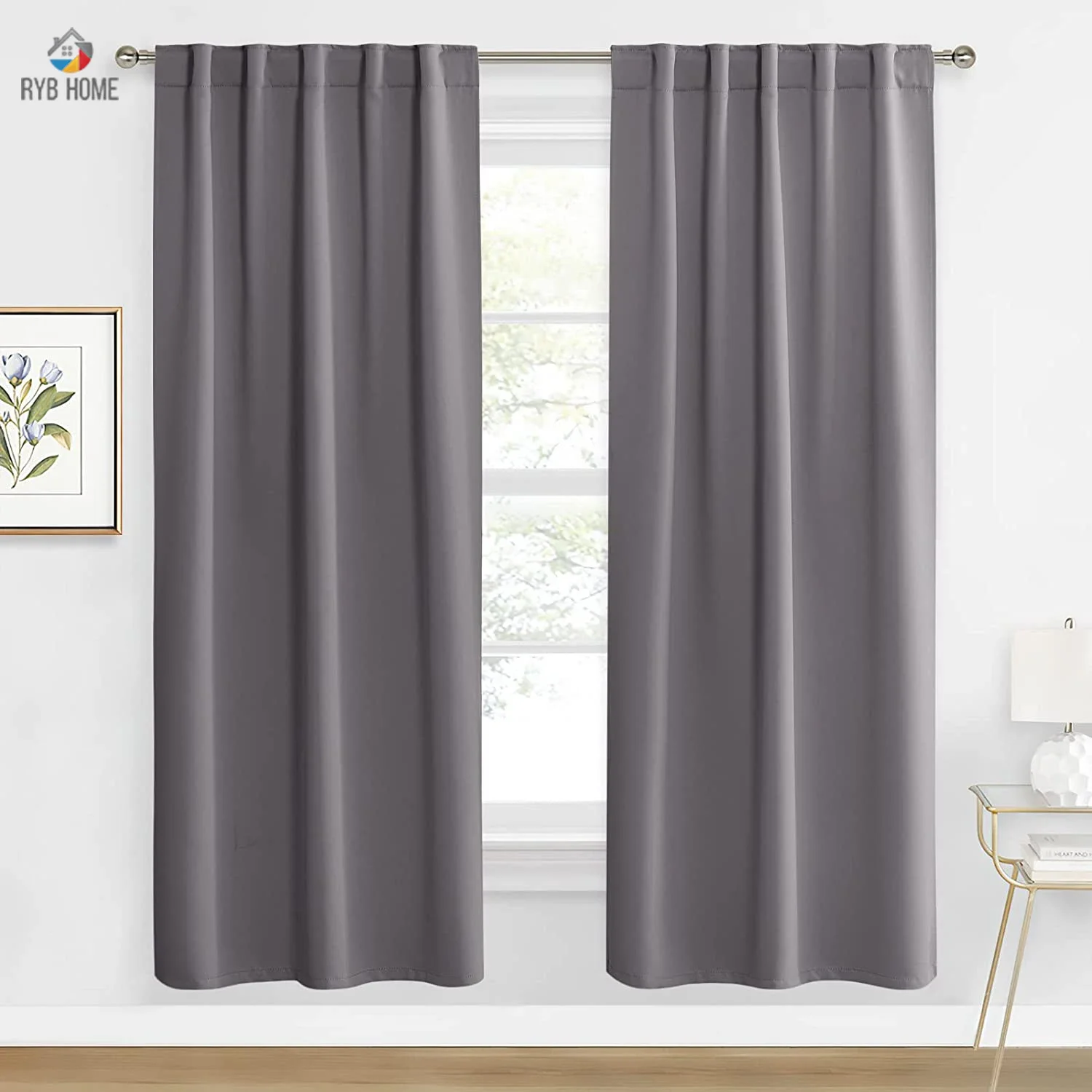 

RYB HOME 2Pcs Blackout Curtains Solid Color Thermal Insulated Rod Pocket Curtain For Living Room Drapes Bedroom Curtains