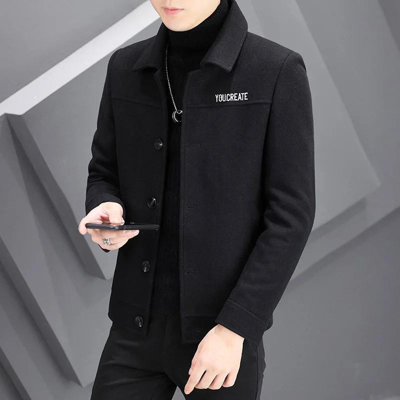 

2024 Winter Men's Short Plush Thick Woolen Jackets Korean Casual Business Trench Blends Jacket Social Streetwear Trench Coats