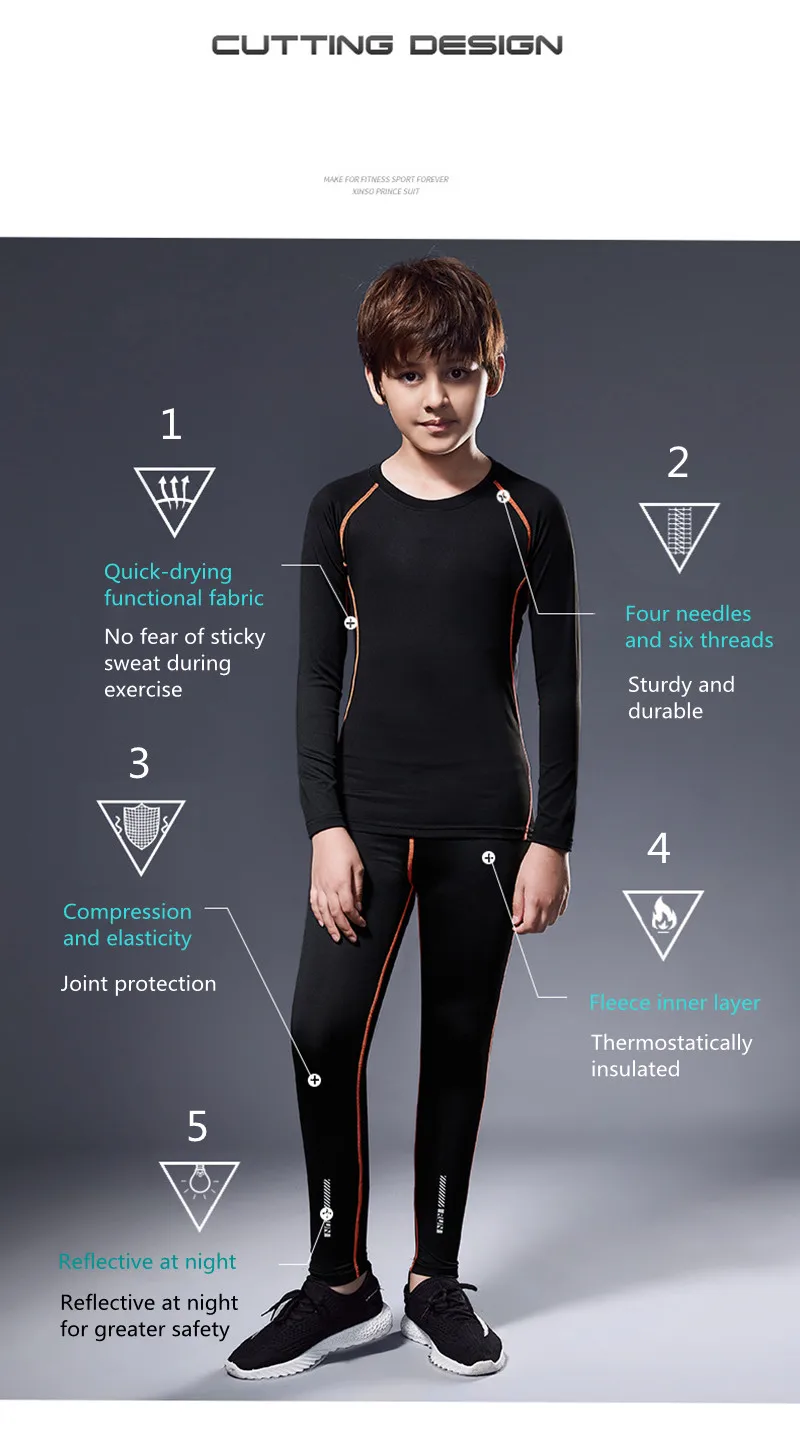 Kinder Strumpfhosen Schnell Trocknend Winter Fleece Basketball Fußball Bodenbildung Shirt Sportswear Fitness Kleidung Trainingsanzug – Detail 12