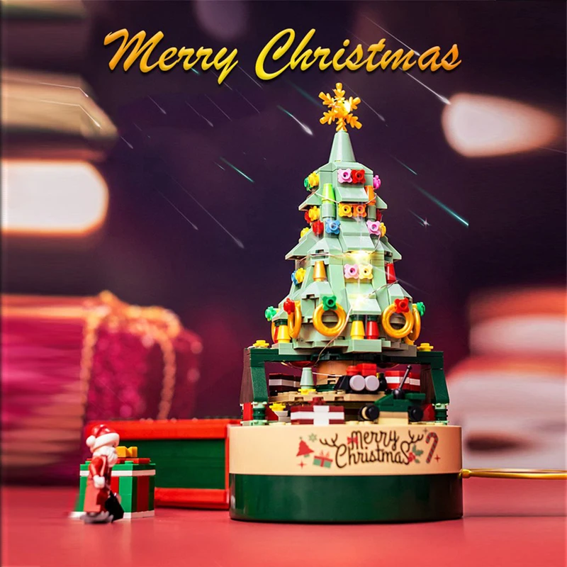 Christmas Tree Blocks Music Box Colorful Christmas Tree Rotating for Children Girls Friends