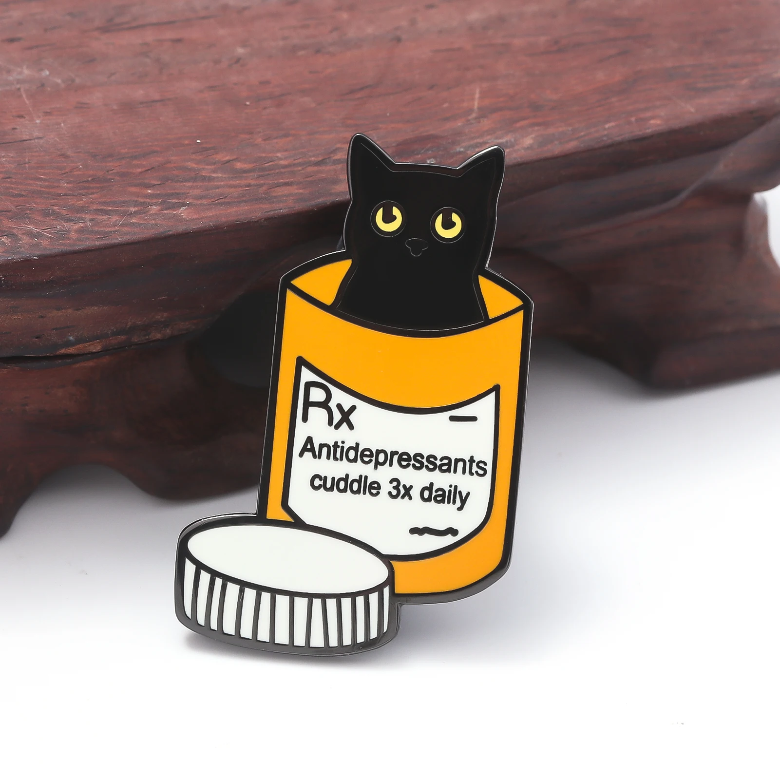 Animal Black Cat Badge Rx Antidepressants Cuddle 3x Daily Enamel Pin Brooch Medicine Pharmacist Nurse Jewelry Bag Accessories