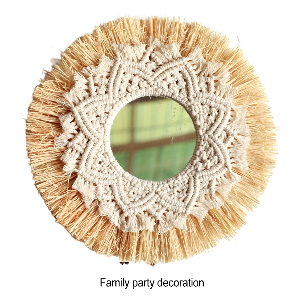 Handmade Straw Woven Mirror Nordic Chic Wall Art For Home Multi-purpose Nordic Raffia Makeup Mirror
