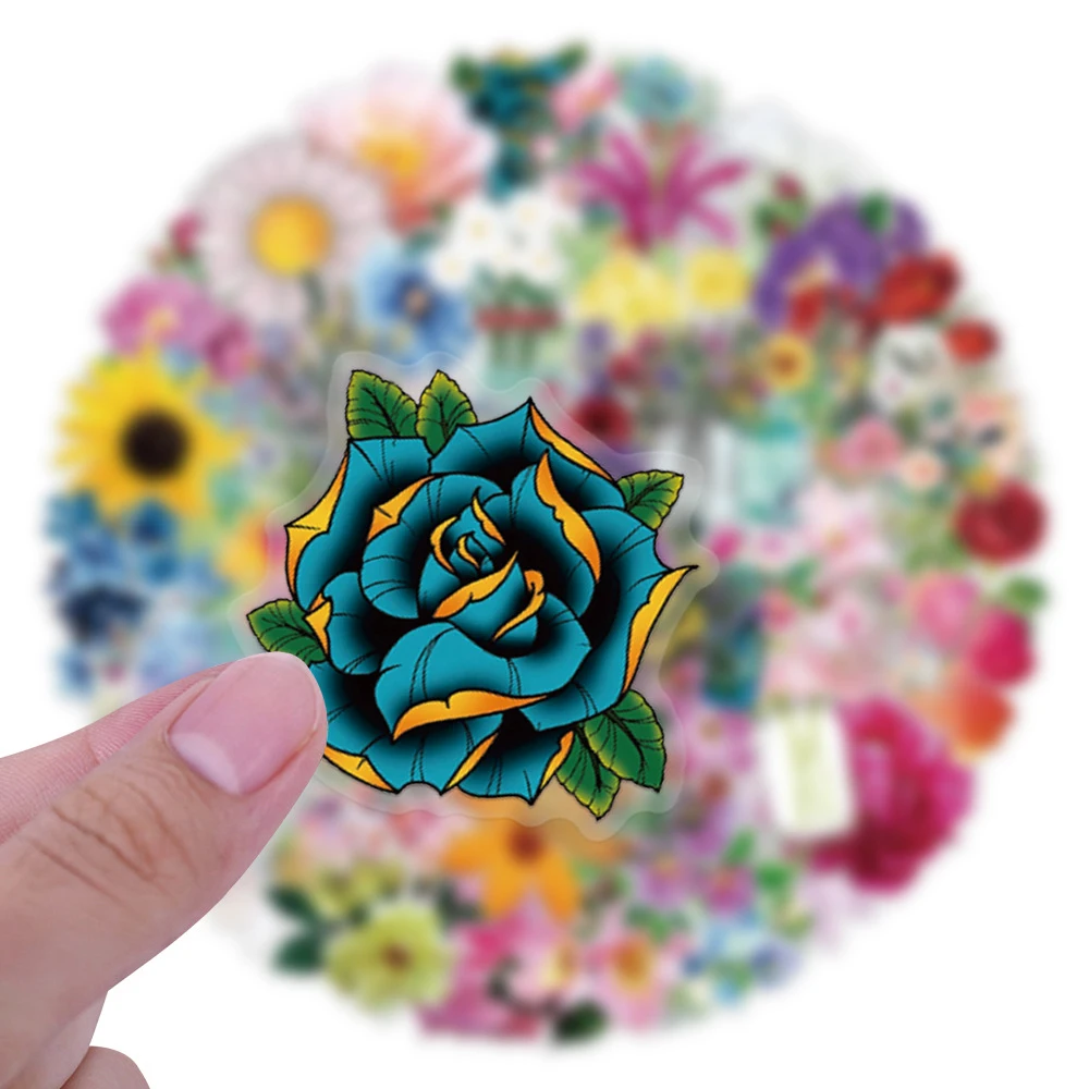 

10/30/60pcs Transparent Color Flowers Plant Stickers Aesthetic Cartoon Decals Suitcase Guitar Notebook Laptop Waterproof Sticker