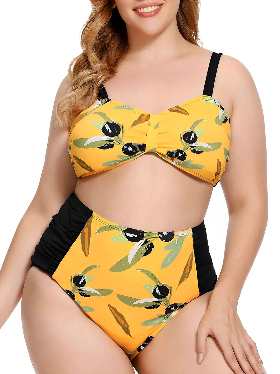 

2026 Large Plus Size Print Bikini Two Piece High Waist Swimsuit Women Swimwear Female Bathing Suit Beachwear Swimming