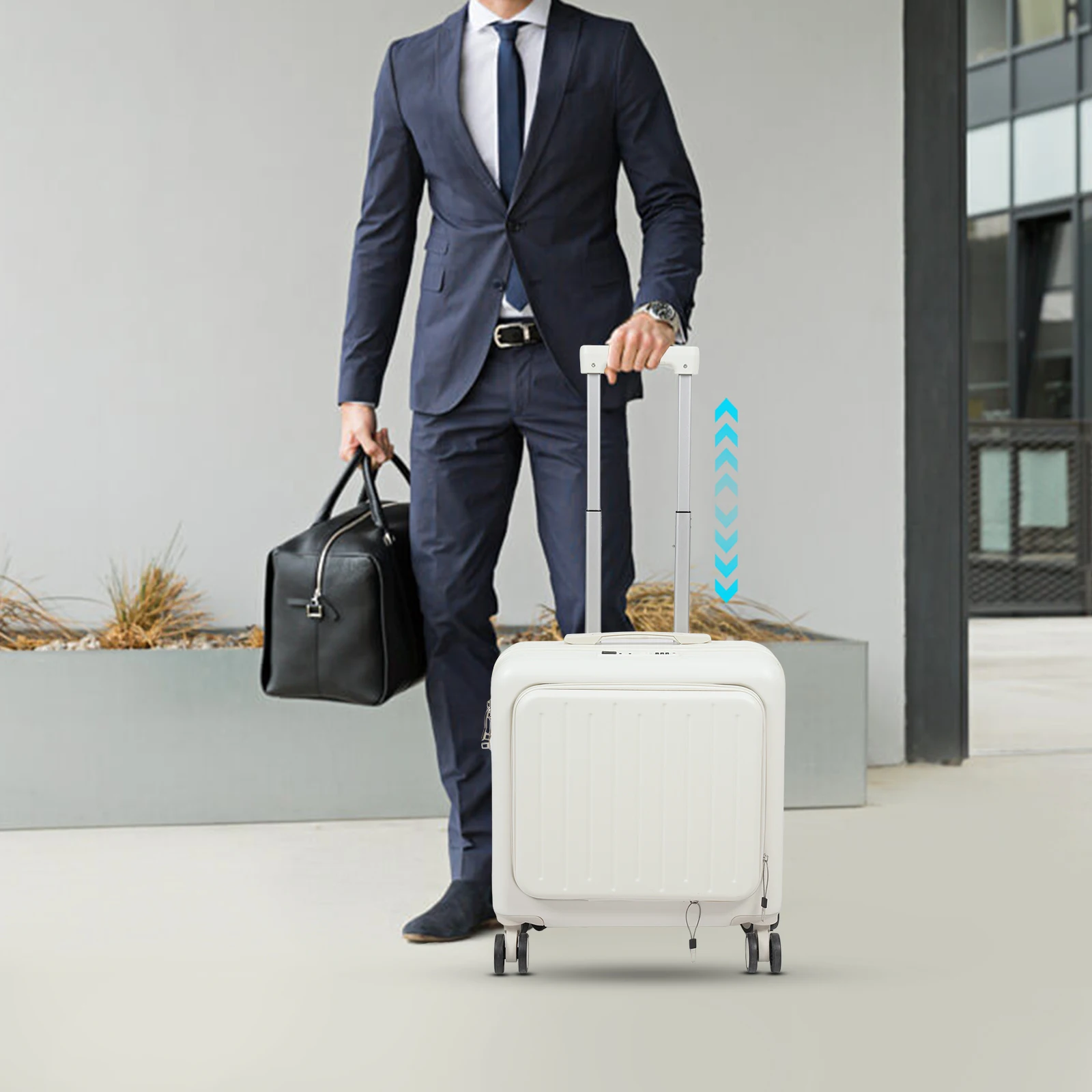 18 Inch Front Opening Multifunctional Luggage Compartment for Boarding - White Suitcase Widely Used In Short-Distance Domestic