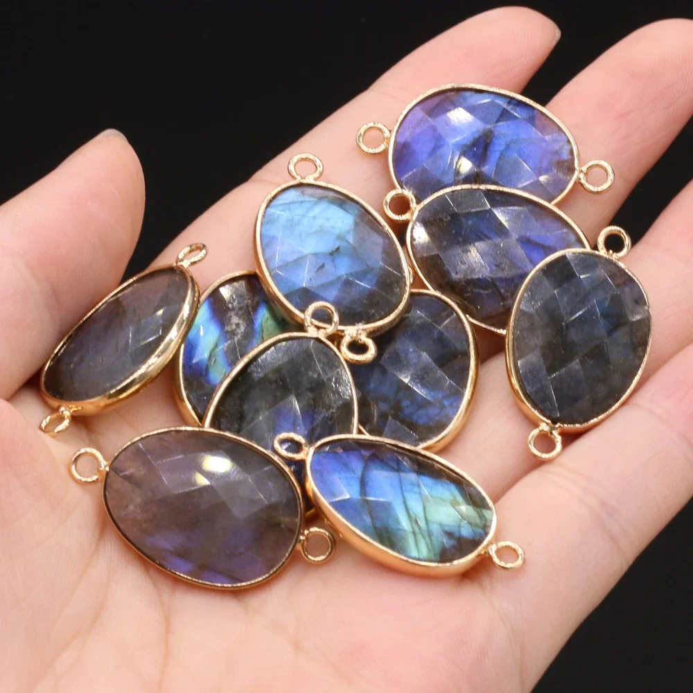 Natural Semi-precious Stones Flash Labradorite Connector Gilded Edge DIY for Jewelry Making Necklaces Accessories Gift for Women